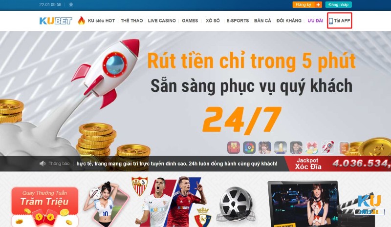 Nhấn mục Tải app trên giao diện như hình minh họa
